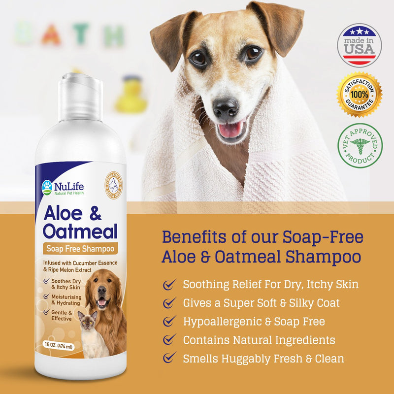 [Australia] - Oatmeal Shampoo For Dogs With Soothing Aloe Vera, Suitable For All Pets, With Cucumber Essence and Ripe Melon Extract, Hypoallergenic, Soap-Free Formula Provides Relief From Dry, Itchy Skin, 16 Oz 