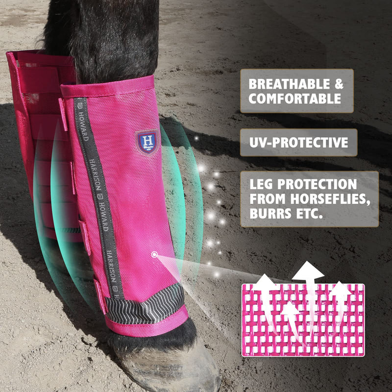Harrison Howard Loose-Fitting Horse Fly Boots UV-Protective, Breathable, Durable Fine Mesh Leggins Stay-on Comfortable Fly Boots with Reflective Strips for Extra Safety (Set of 4) Magenta Pony (Small) Small - PawsPlanet Australia