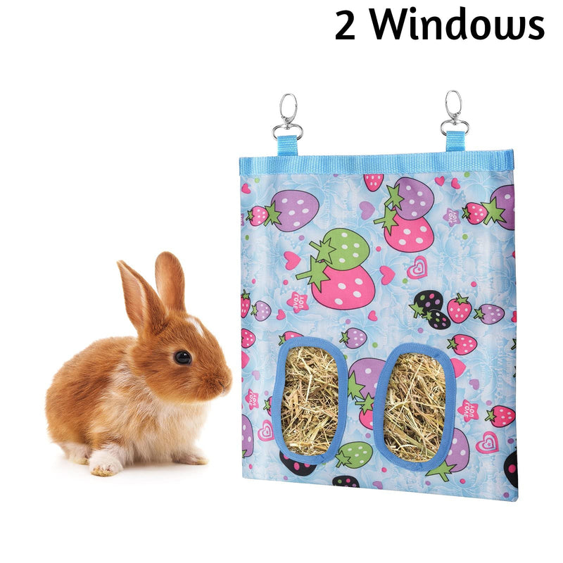 Popuppe 2 Pcs Rabbit Feeder Bags, Hanging Hay Feeder for Small Animals Guinea Pig Bunnies Chinchilla Hamsters Rabbit with 2 Holes Guinea Pig Hay Feeder Storage, Hanging Feeder Sack 2 Pieces Blue Starwberry + Pineapple - PawsPlanet Australia