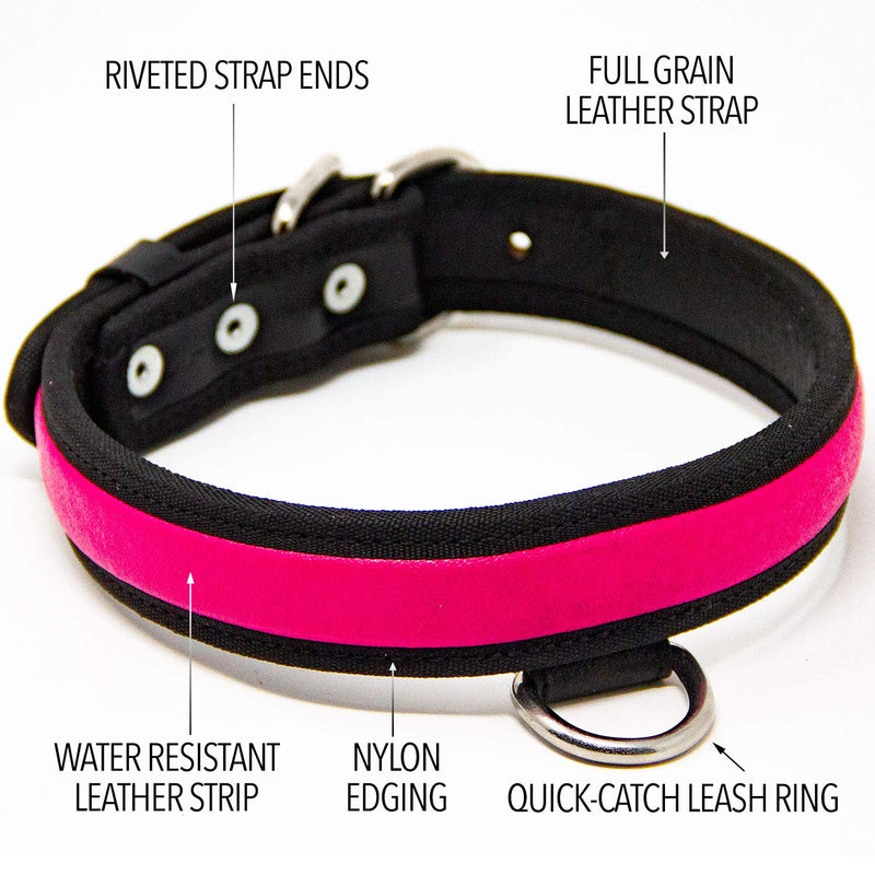 [Australia] - Logical Leather Premium Leather Dog Collar - Best Full Grain Heavy Duty Genuine Leather Collars Large - Fits 16-19 in. Neck Pink 