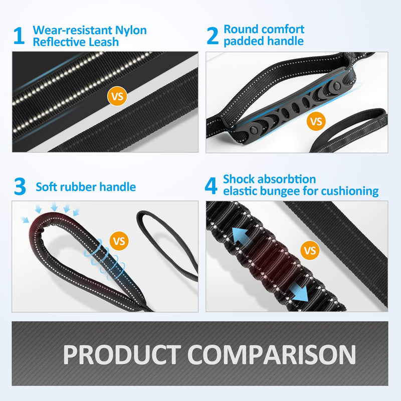 [Australia] - IOKHEIRA Dog Leash, 4-in-1 Multifunctional Dog Leashes for Medium & Large Dogs with Car Seat Belt, 6 FT Strong Shock Absorbing Bungee Dog Leash with Padded Handles and Highly Reflective Threads 