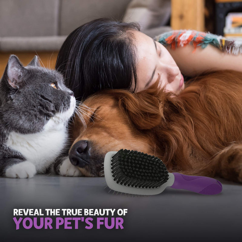 Double-Sided Pet Brush for Grooming & Massaging Dogs, Cats & Other Animals – Fur Detangling Pins & Coat Smoothing Slicker Bristles, Double The Brushing Groom Power in One Tool – Best Groomer Supplies - PawsPlanet Australia