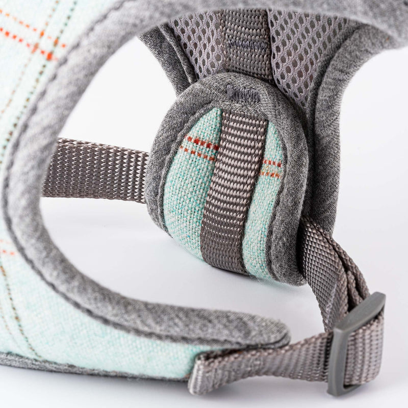 HUGO & HUDSON Tweed Vest Dog Harness - Adjustable Rear Buckle No Choke Harnesses for Training and Walking - Comfortable Soft Padding - Aqua Checked - XS - PawsPlanet Australia