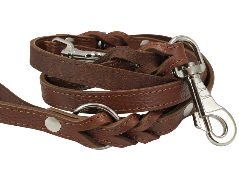 [Australia] - 6 Way European Multifunctional Leather Dog Leash Braided, Adjustable Schutzhund Lead Brown 42"-84" Long, 3/4" Wide (18 Mm) 