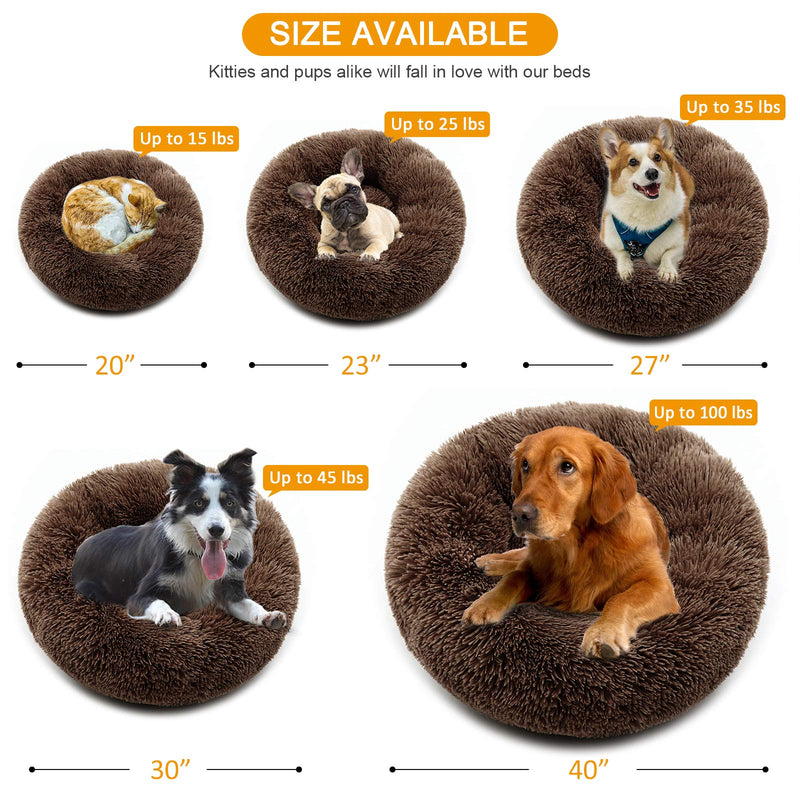 Luciphia Round Dog Cat Bed Donut Cuddler, Faux Fur Plush Pet Cushion for Large Medium Small Dogs, Self-Warming and Cozy for Improved Sleep S - 20 inch Coffee - PawsPlanet Australia