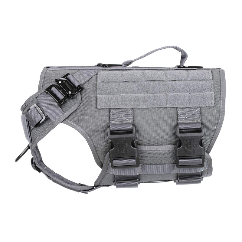 ICEFANG Tactical Dog Operation Harness with 6X Buckle,Dog Molle Vest with Handle,3/4 Body, Hook and Loop Panel for ID Patch,No Pulling Front Clip M (Neck 15"-22"; Chest 25"-31") Wolf Gray - PawsPlanet Australia