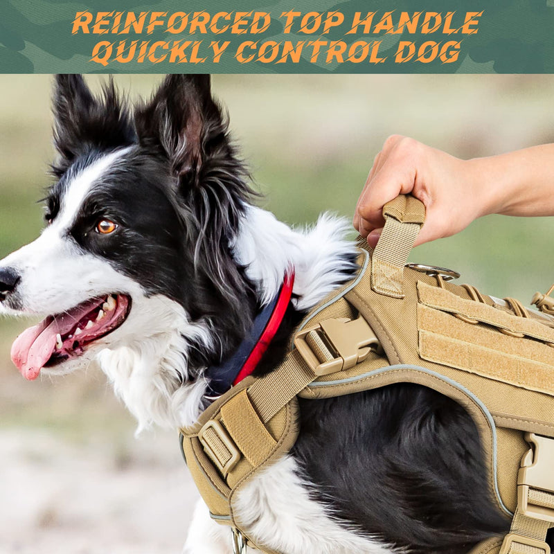 Tactical Dog Harness Vest for Small Medium Large Dogs No Pull Adjustable Reflective Military Pet Harness with Easy Control Handle with Hook & Loop Panels for Walking Hiking Training - PawsPlanet Australia