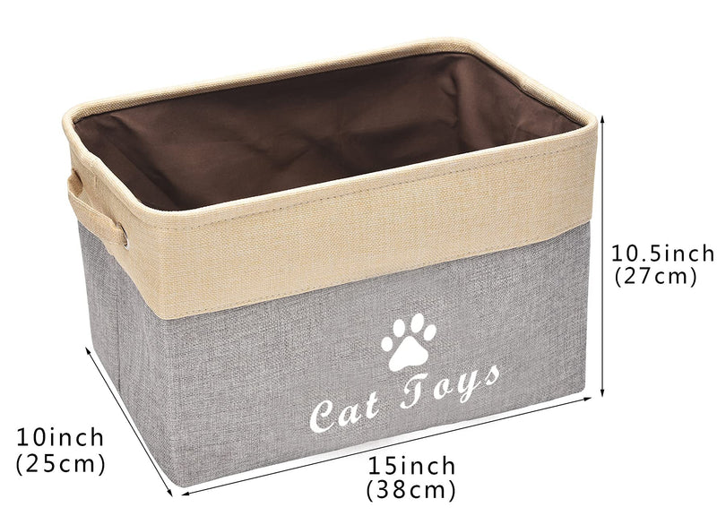 Geyecete Linen Storage Basket Bin Chest Organizer - Perfect for Organizing CAT Toys Storage,PET Shirts,CAT Coats, CAT Toys, CAT Clothing, CAT Dresses, Gift Baskets -Cat-Grey/Beige Grey/Beige - PawsPlanet Australia