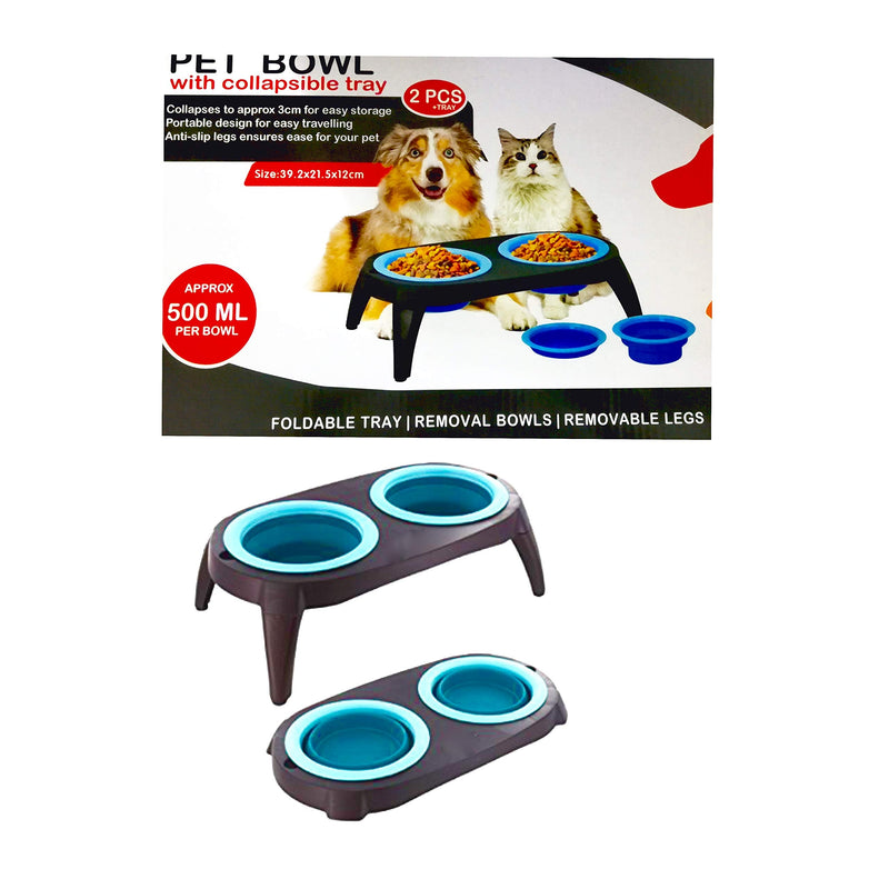 ADEPTNA Collapsible Pet Feeding Bowl Set with Foldable Tray- Easy to Clean and Anti-Slip Stand Great for Traveling Hiking Camping Home Indoor Outdoor (BLUE) BLUE - PawsPlanet Australia