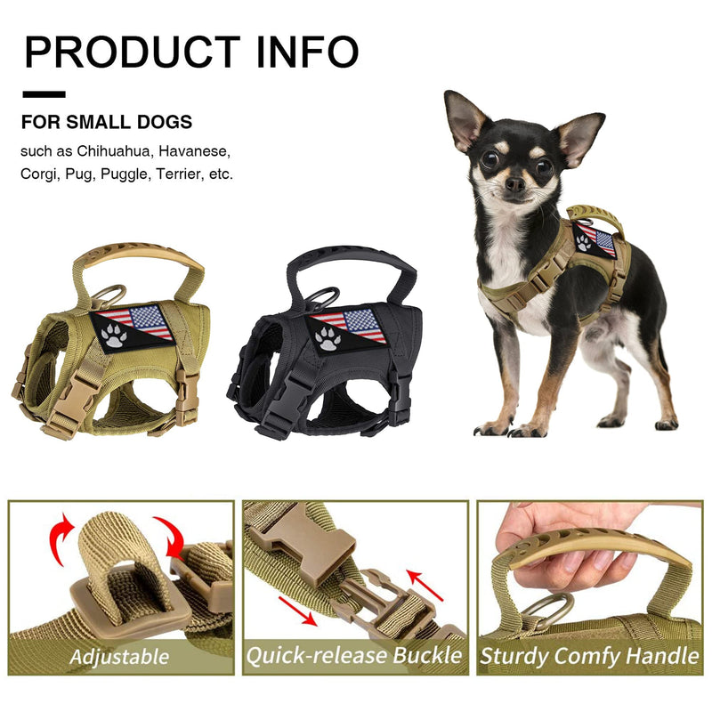 Tactical Small Dog Harness Tactical Puppy Vest with Rubber Handle K9 Military Adjustable Pet Cat Vest Harness for Outdoor Training XS Dog Harness Brown harness - PawsPlanet Australia