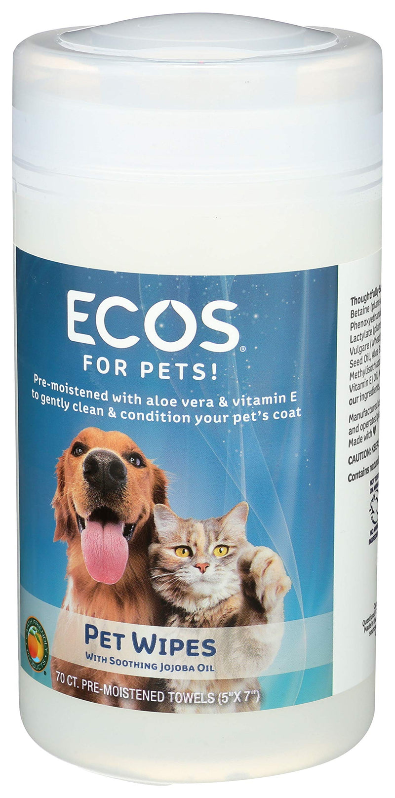 [Australia] - ECOS Natural Pet Wipes, Pre-Moistened Towels, 70-Count Container 