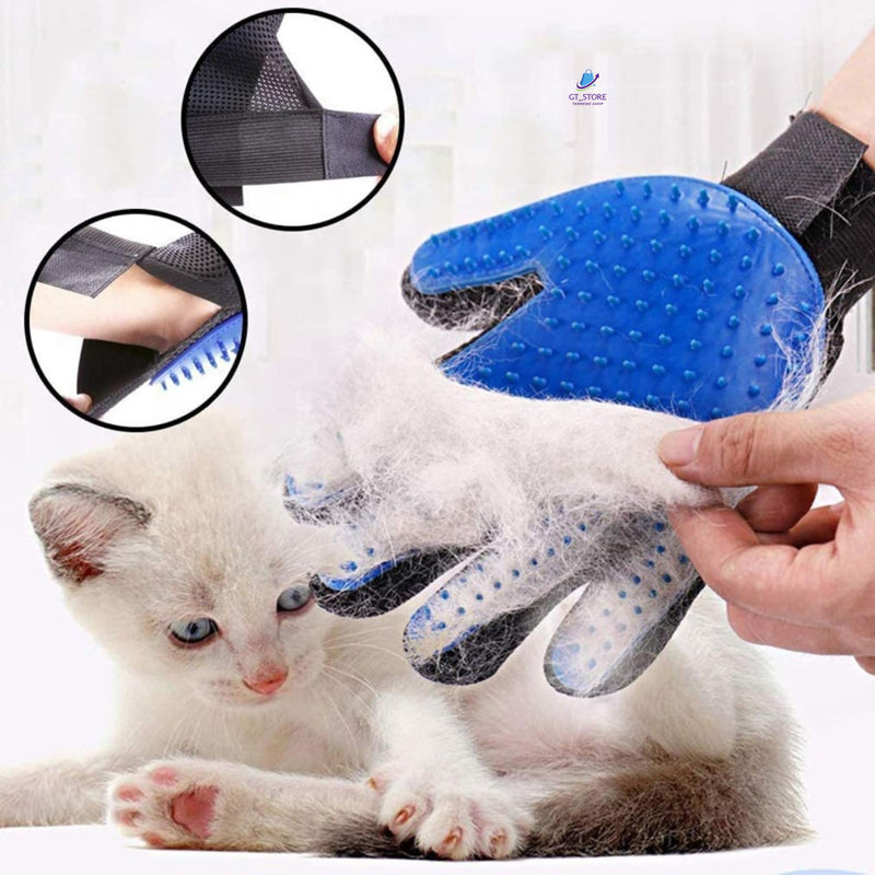 GT_STORE | Cat Glove, Dog Glove, Pet Hair Removal Brush, Pet Hair Removal Glove, Very Soft Massage with Free E-Book - (Blue Left) Blue Left - PawsPlanet Australia