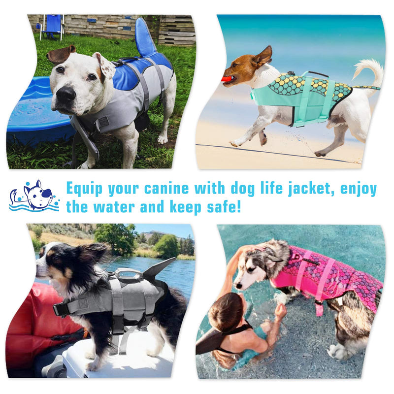 KOESON Dog Life Jacket, Ripstop Pet Life Vest Swimming Preserver, Adjustable Dog Floatation Life Saver with Strong Rescue Handle for Small, Medium and Large Dogs (Blue Shark, S) Blue - PawsPlanet Australia