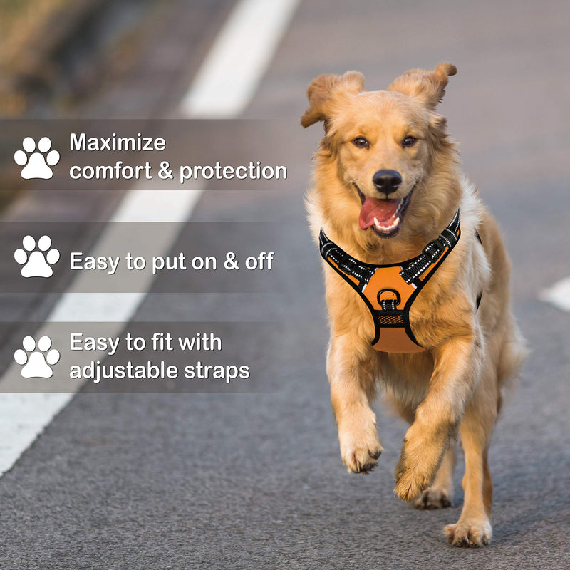 [Australia] - MyDog No Pull Dog Vest Harness with 4 Snap Buckles [No Need to Go Over Dog’s Head] Reflective Easy Control Handle and 2 Front & Back Metal Leash Rings Dog Harness for Outdoor Dogs Medium Orange 