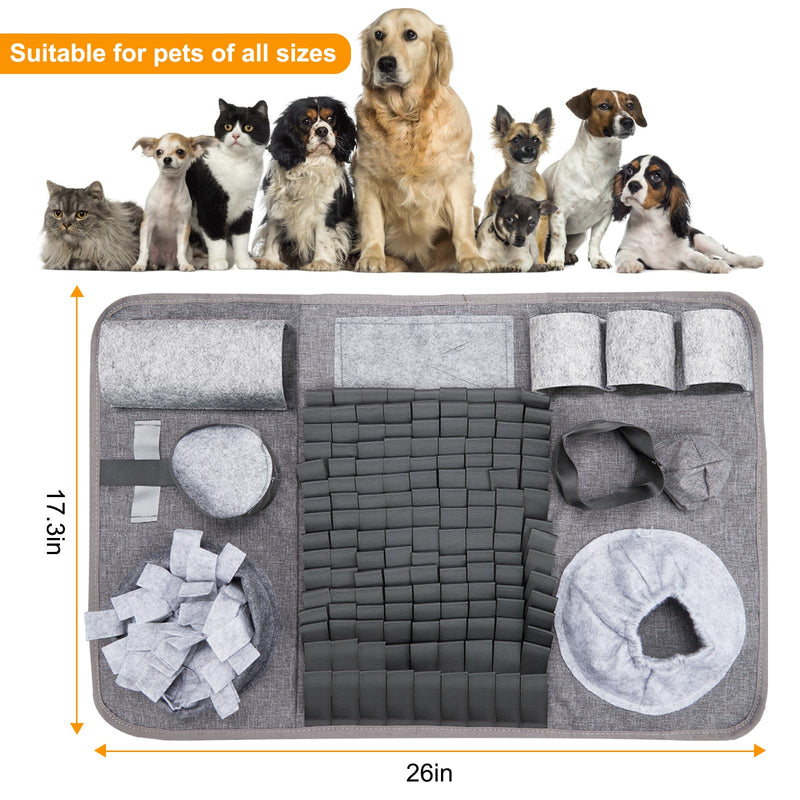 Dog sniffing carpet, washable training mat, feeding mat, sniffing carpet for dogs, smelling training, training mat against boredom and stimulation, slow feeding pad for puppies (66 x 42 cm), grey - PawsPlanet Australia