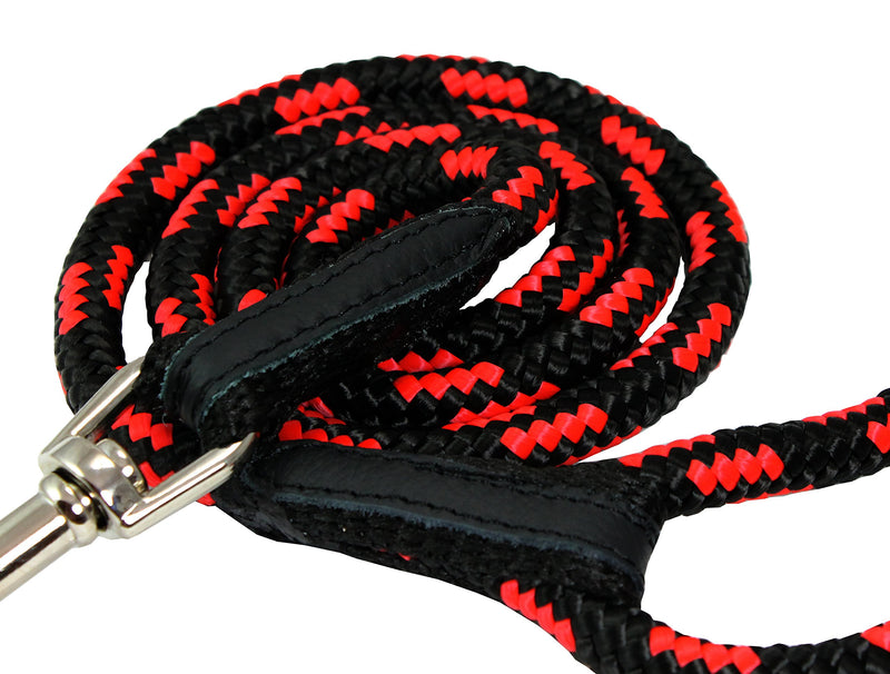 [Australia] - Dogs My Love 6ft Long Braided Rope Dog Leash Red with Black 6 Sizes Medium: 6ft Long; 3/8" Diam (10mm) 