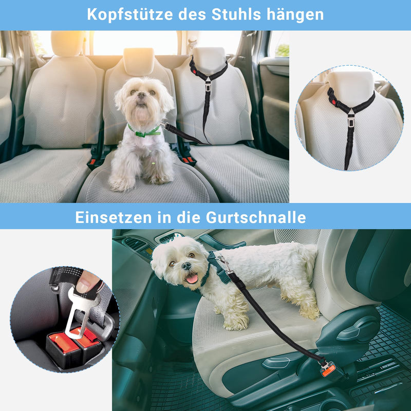 Lollanda Dog Car Seat Belt, Dog Belt for Car Seats with Reflective Strips and Buffer Ropes, Adjustable Dog Belt for Large, Medium and Small Dogs (Black) Black - PawsPlanet Australia