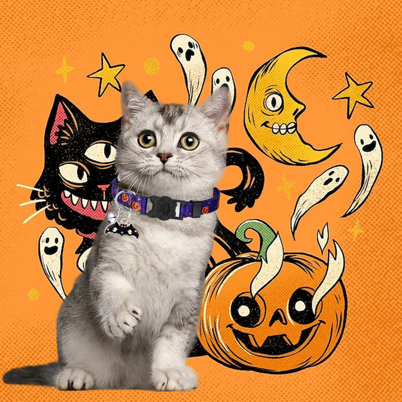 DAIHAQIKO Pack of 8 Halloween Breakaway Cat Collar with Bell Cute Adjustable Kitten Collars with Pendant Pumpkin Ghost Holiday Party Kitten Pet Dog Puppy Costume - PawsPlanet Australia