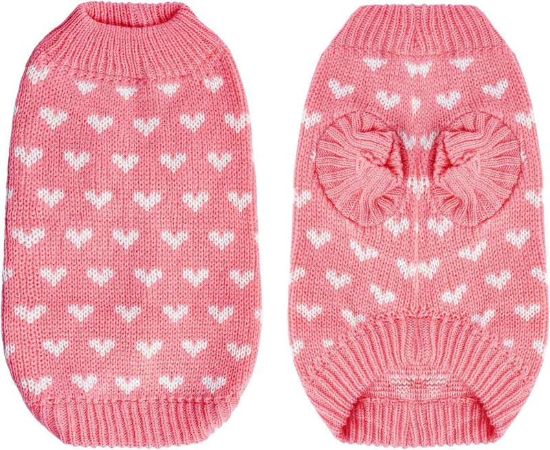 1 Piece of Pink Dog Knitted Sweater Dog Heart Sweater Warm Pet Dog Clothes Winter Doggie Outfits for Small Puppy Cat Pets (Medium) Medium - PawsPlanet Australia