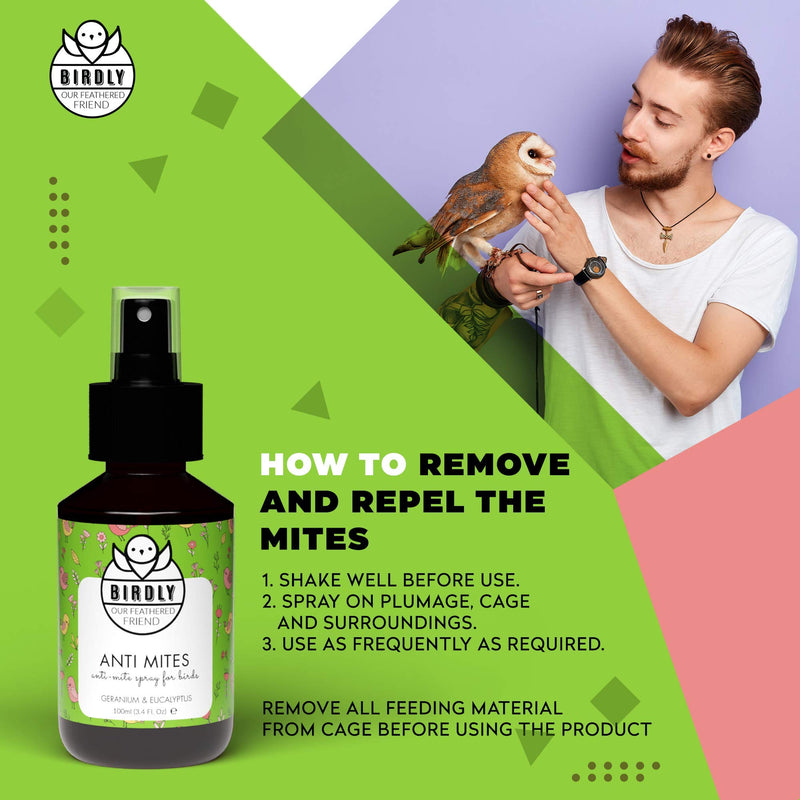 Birdly Bird Mite Spray - Bird Mite Treatment for Budgie Cage & Parrot Cage - Dust Mite Spray for Large Bird Cage - Alternate to Bird Accessories for Such as Red Mite Powder & Mite Killer - 100 ml - PawsPlanet Australia