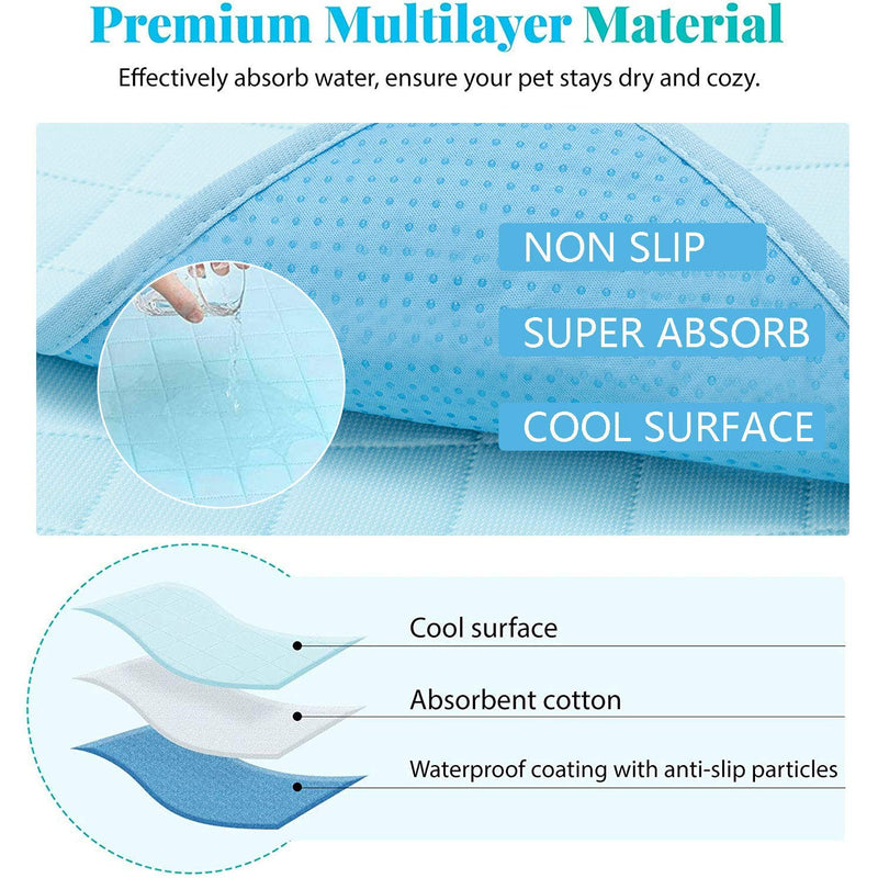 Dog Self Cooling Pad Mat - Summer Reusable Pee Pads for Dogs & Cats - Ice Silk Cool Feeling Washable Pads - Waterproof & Non Slip Bottom, for Small Medium Large Pets, Size of L(22x36 inches) - PawsPlanet Australia