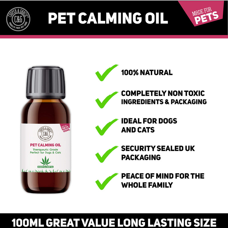 C&G Pets HEMP CALMING OIL 100ML | AROMATHERAPY & MASSAGE | QUICK ACTION SOOTHES MUSCLE & JOINT | REDUCES IRRITATION INSTANT ABSORB | VET RECOMMENDED | BEST FOR CAT & DOG |100% CRUELTY FREE - PawsPlanet Australia