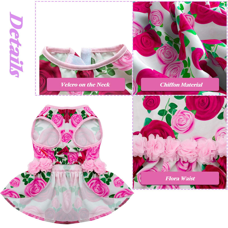 KYEESE Floral Dogs Dresses Rose with Flowers Decor Eelgant Princess Doggie Dress for Small Dogs Spring Summer Cat Dress Dog Clothes XS (2.5-3.5lbs) - PawsPlanet Australia