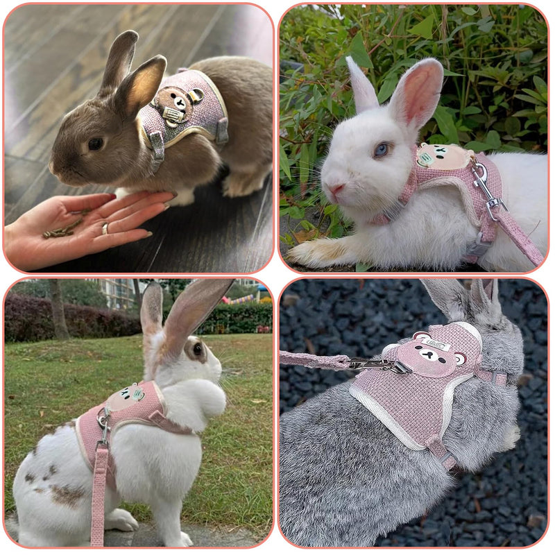 Adjustable Rabbit Leash, Pack of 2 Adjustable Leash for Rabbits, Breathable Vest Harness, Soft Rabbit Harness for Small Animals, Rabbit, Hamster, Cat (Pink, Grey) - PawsPlanet Australia