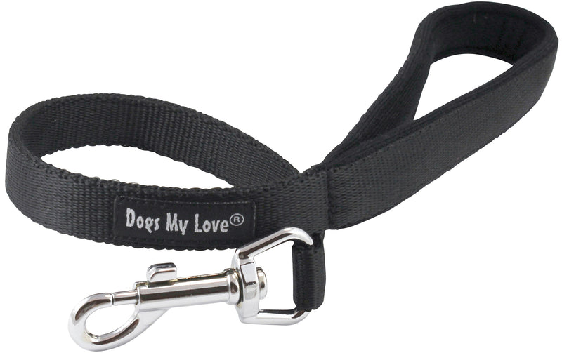 [Australia] - Short Dog Leash Padded Handle Wide Nylon Traffic Lead 22" Long Black Large: 3/4" Wide 