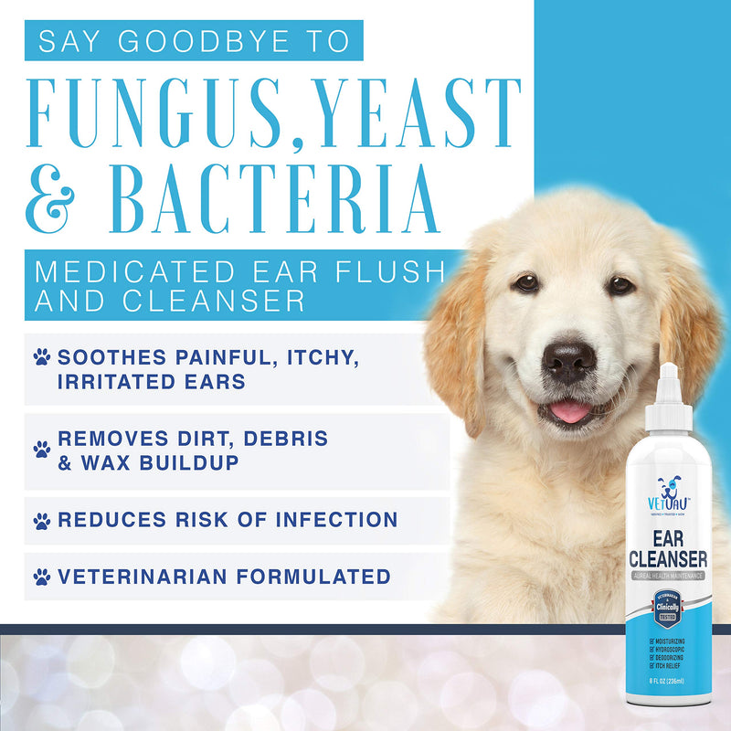 VetUAU Dog Ear Cleaner Solution - Medicated Ear Cleaner for Dogs, Cats, Horses - Yeast Infection Treatment for Ears - PawsPlanet Australia