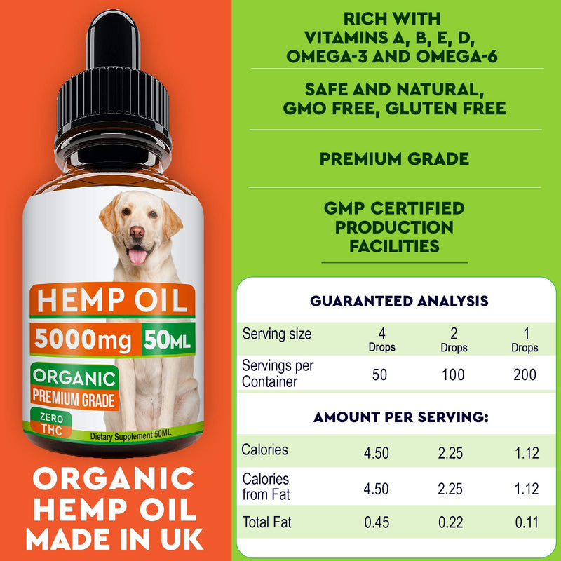 GOODGROWLIES Hemp Oil for Dogs and Cats - 5000MG - 50ml - Hemp Extract Made in UK - 100% Natural Hemp Oil for Pets - Omega 3, 6 - PawsPlanet Australia
