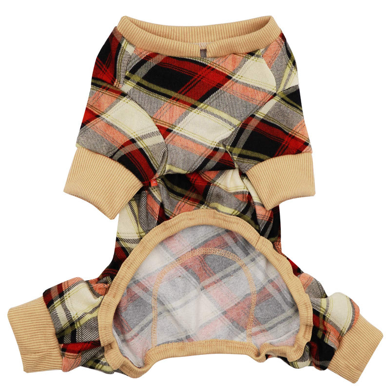 kyeese Dog Pajamas Checkered Stretchy Soft Dog Pjs for Small Dogs Cat Pajamas Dog Onesie Doggie Jammies XS (3-4.5lbs) Check (Beige) - PawsPlanet Australia