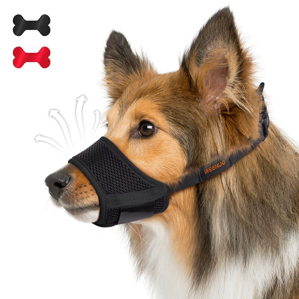 IREENUO dog muzzle, muzzle for small large dogs with adjustable loop, breathable mesh, soft fabric, prevents biting, barking and eating, XS black - PawsPlanet Australia