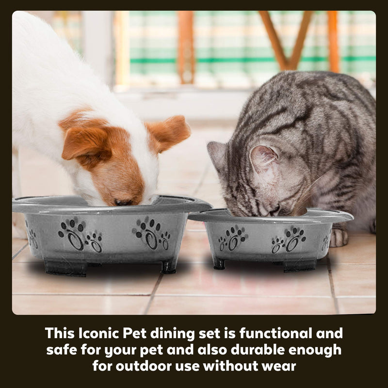 [Australia] - Iconic Pet Color Splash Designer Oval Fusion Bowl (Set of 2), Elevated Stainless Steel Pet Bowl, Anti-Skid Rubber Legs, Dog/Cat Food and Water Bowl Large Gray 