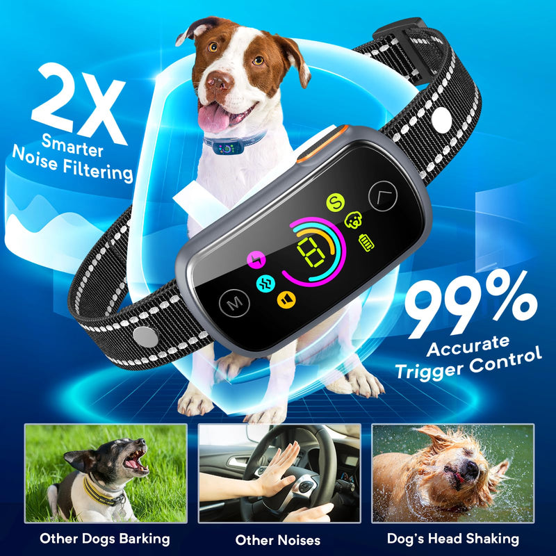 KFGUH Dog Bark Collar, Smart Anti Bark Collars for Large Medium Breeds, 2 in 1 Customized Beep Vibration Shock Mode Rechargeable Barking Training Silencer Collar with Replacement Strap - PawsPlanet Australia