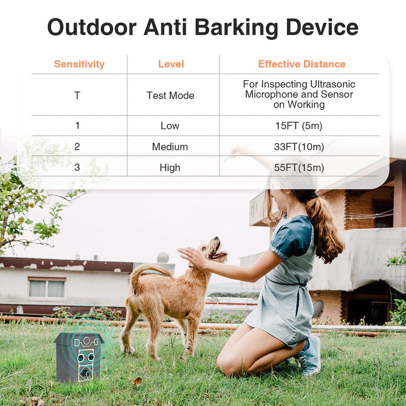 Queenmew Dog Barking Deterrent Device, 3 Adjustable Frequency Ultrasonic Anti 55Ft Effective Range Waterproof Pet Gentle Bark Devices Stop Small Large Dogs House Indoor Outdoor Dog Barking Deterrent Devices - PawsPlanet Australia