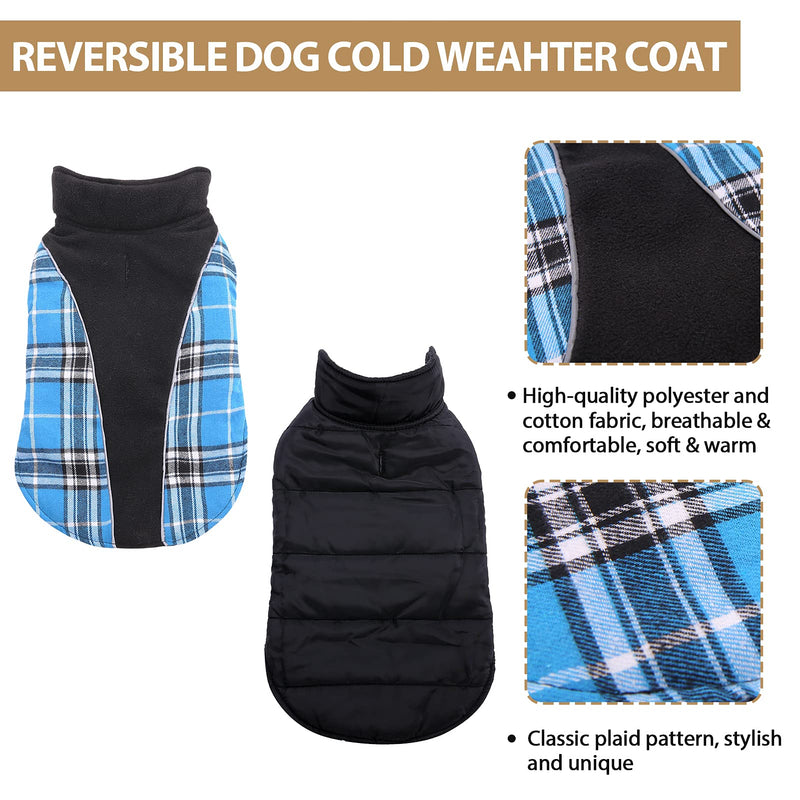 MAZORT Dog Coat, Reversible & Adjustable Plaid Dog Winter Jacket with Reflective Strips, Waterproof Warm Pet Fleece Vest for Small Medium Large Doggies Blue X-Small - PawsPlanet Australia