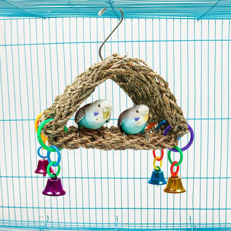 Bird Seagrass Hammock DIY Toys,Parrot Nest House Shed Hut Hanging Hammock Cage Tent Parakeet Perch Stand Climb Ladder Cage Toys for Conure Lovebird Budgie Cockatiel Finch Cockatoo H01 - PawsPlanet Australia