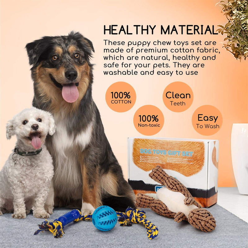 Nobleza - Toys for Dogs, Food Treatment Teething Ball, Durable Filled Squeaky Plush Toy, Dog Chew Rope Toy Durable Teething Pack for Puppy, Dog Toy Gift Set with Box, 5pc Pack - PawsPlanet Australia