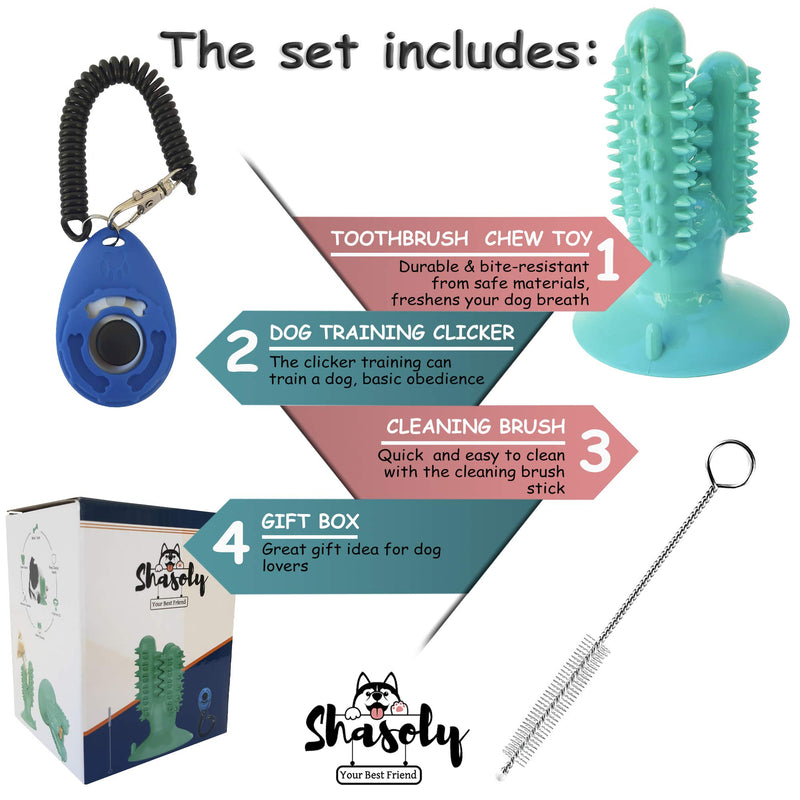 Shasoly Dog Toothbrush Chew Toy - Small Medium Breed Deep, Cleaning Dog Toothbrush Toy to Protect Dental Health |Bundled| with Toothbrush and |Bonus| Clicker for Training - Dog Dental Toy - PawsPlanet Australia