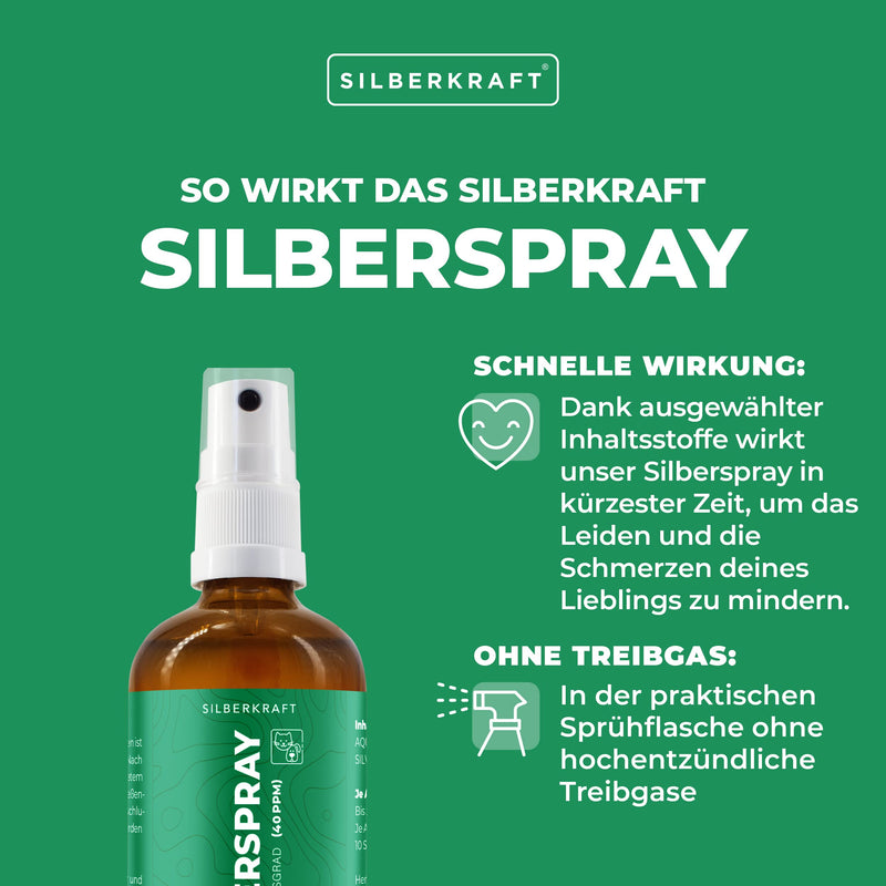 Silberkraft Colloidal Silver Spray 100 ml - Spray for wound healing - Skin care for vermin infestation, itching, infections, inflammation - for dogs, cats, rodents and other pets - PawsPlanet Australia