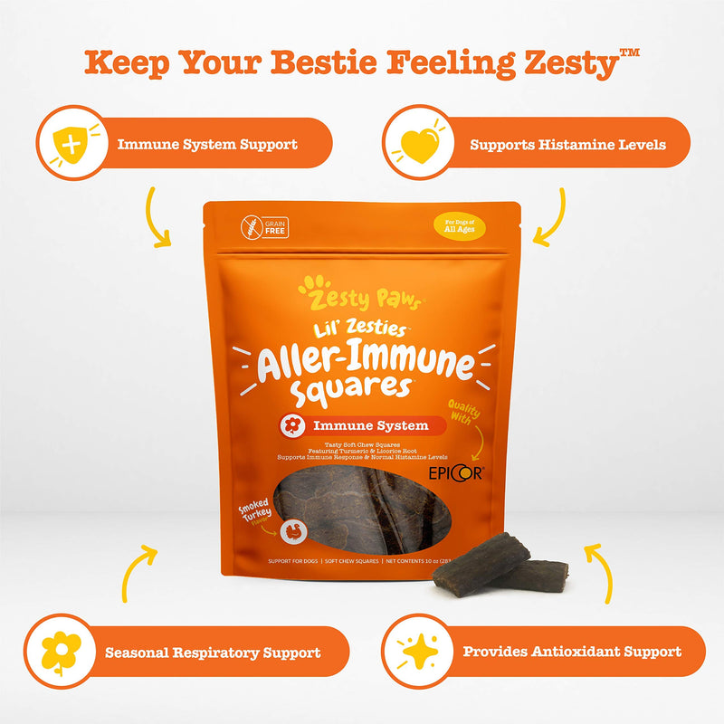 Zesty Paws Aller-Immune Soft Chew Squares for Dogs - with Turmeric, Licorice Root & Premium EpiCor Fiber - Dog Supplements for Seasonal Pollen Allergy Support + Pet Immune System Booster 10 OZ - PawsPlanet Australia