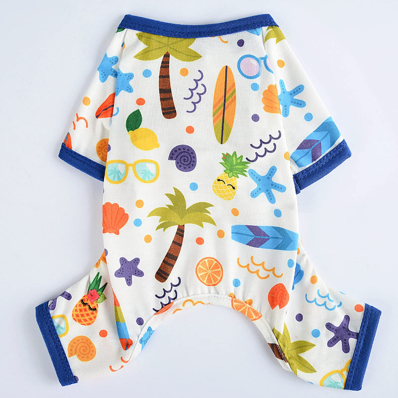 Dog Pajamas Dog Clothes for Small Boys Girls Dog Onesies Puppy Jumpsuit Soft Dog Pjs for Summer Spring,Hawaiian Coconut Tree Pattern,Blue - PawsPlanet Australia