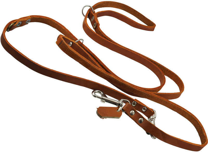 [Australia] - Dogs My Love 6 Way European Multifunctional Leather Dog Leash, Adjustable Schutzhund Lead 49"-94" Long, 1/2" Wide (12 mm) 