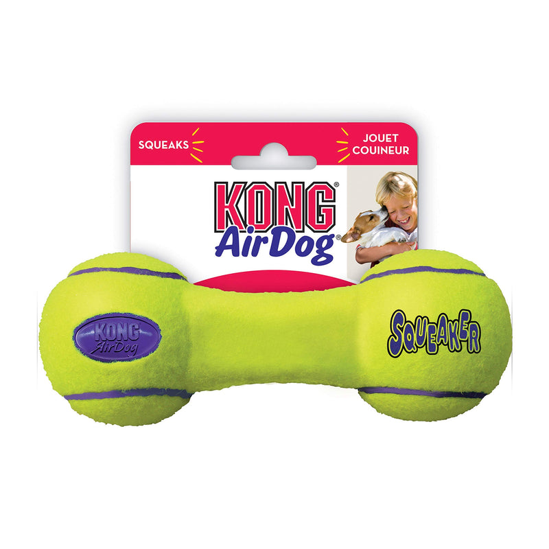 KONG - AirDog Squeaker Dumbbell - Squeaky Bounce and Fetch Toy, Tennis Ball Material - For Medium Dogs - PawsPlanet Australia