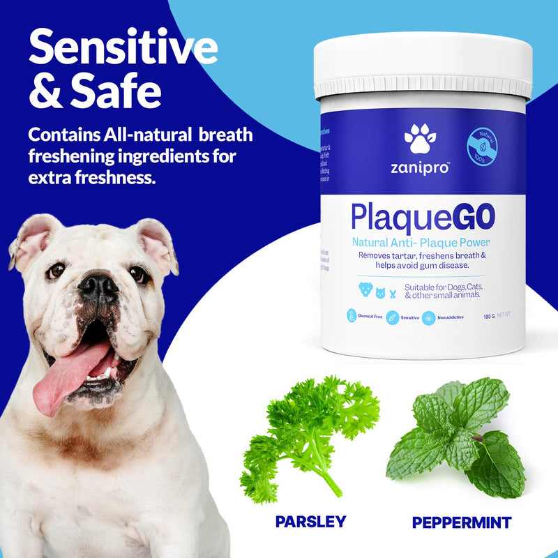 Zanipro Anti Plaque Powder - For Dogs and Cats and Pets - Natural Plaque Off - Freshens Breath - Digestive System Safe - Prevents Plaque and Tartar Build Up - Supports Gum and Teeth Health (180g) - PawsPlanet Australia