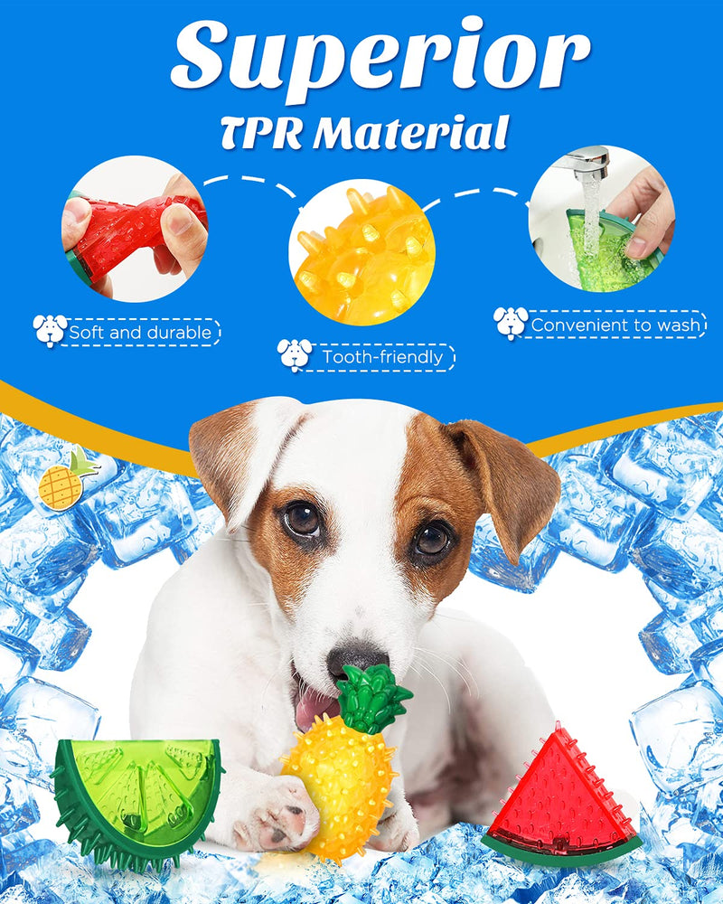 Lewondr Freezable Dog Teether Cooling Chew Toy, Durable Bite-Resistant Squeaky Dogs Teething Toy Summer Ice Toy Fruit Lemon Pineapple Watermelon Design Freeze Dog Chew Toy for Small & Medium Dogs - PawsPlanet Australia