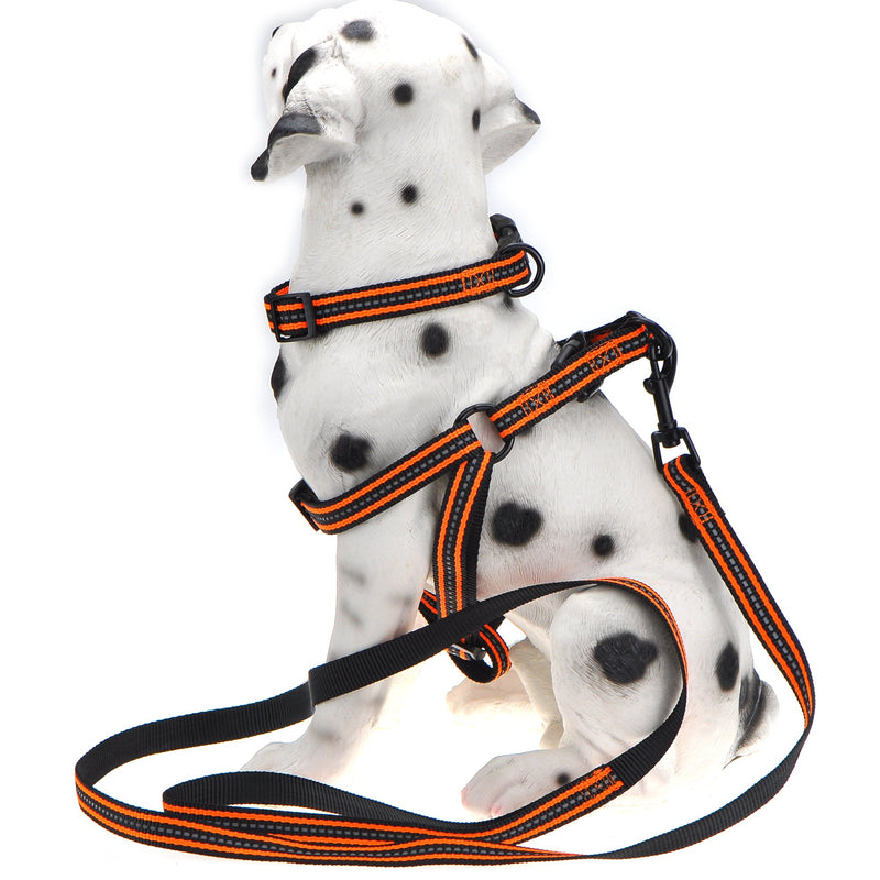 [Australia] - Mile High Life Night Reflective Double Adjustable Band Nylon Small Puppy Pet Dog Combo Collar Leash and Harness Set Small Neck 11"-15" -20 lb Orange 