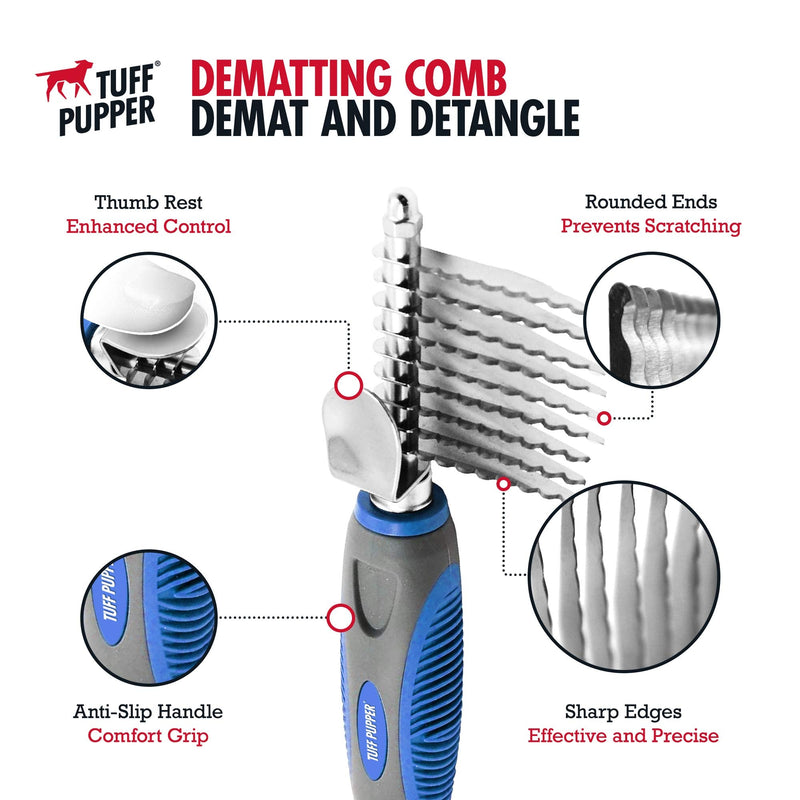 Tuff Pupper Dematting Tool For Dogs & Cats – Our Matting Comb For Dogs Easily & Safely Remove Dead, Matted Or Knotted Hair | Ergonomic, No-Slip Safety Handle Provides Precision Control And Leverage Against The Toughest Knots Dematting Comb - PawsPlanet Australia