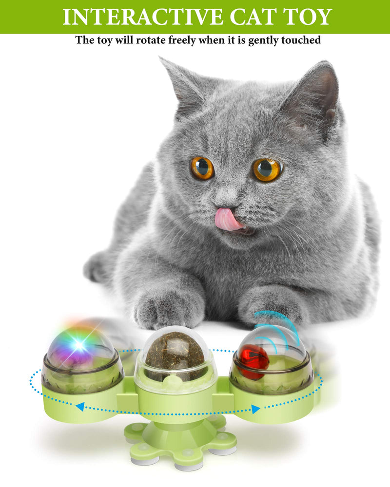 [Australia] - AJK Windmill Cat Toys Teasing Interactive Turnable Indoor Kitten Toy with Strong Suction Cup, Catnip, Bells, Flashlight Balls 